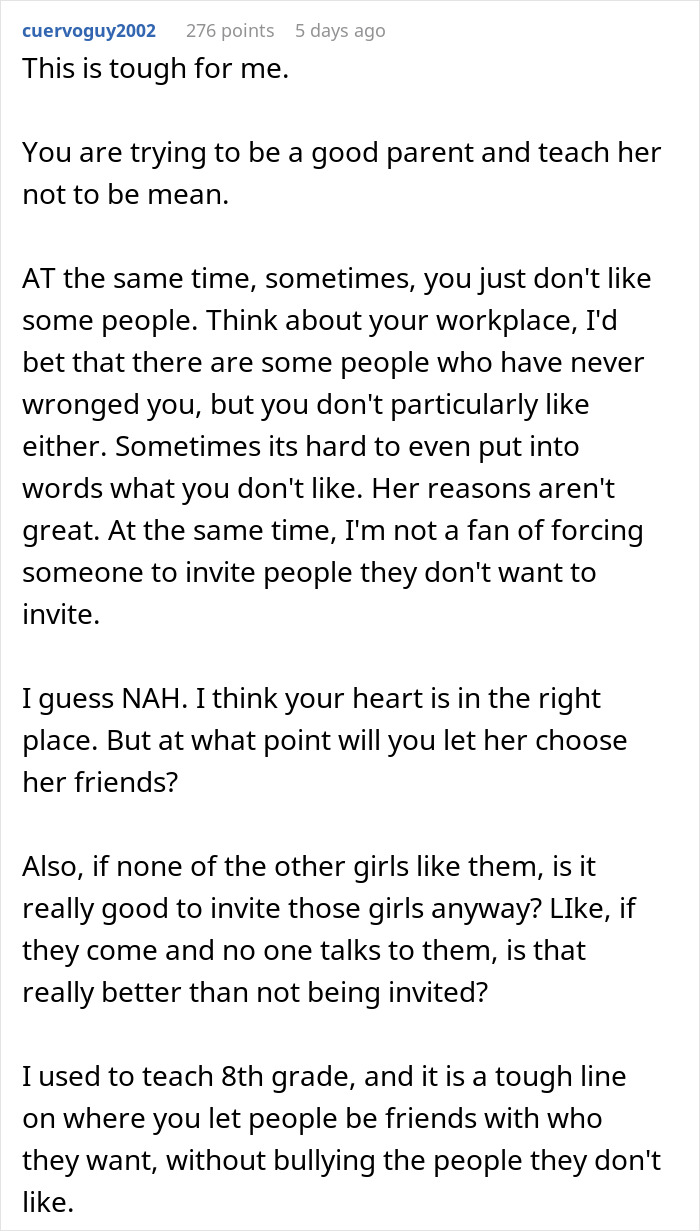 Daughter Excludes 2 ‘Boring’ Girls From Her Birthday Party, Mom Instructs Her To Invite Everybody Daughter Excludes 2 ‘Boring’ Girls From Her Birthday Party, Mom Instructs Her To Invite Everybody