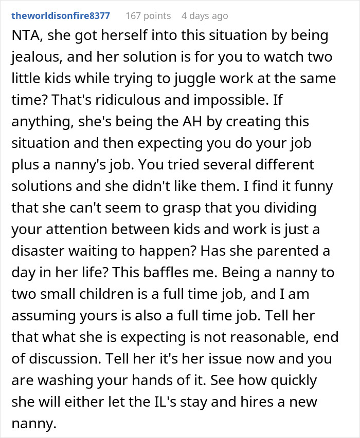 Man Demands Wife Look After The Kids After She Fires Perfectly Good Nanny Over Infidelity Threat