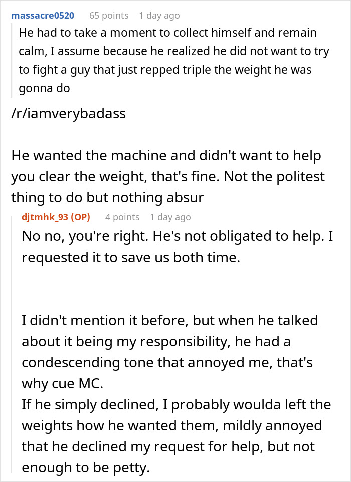 Guy Refuses To Help A Fellow Gym Member, Gets Malicious Compliance In Return