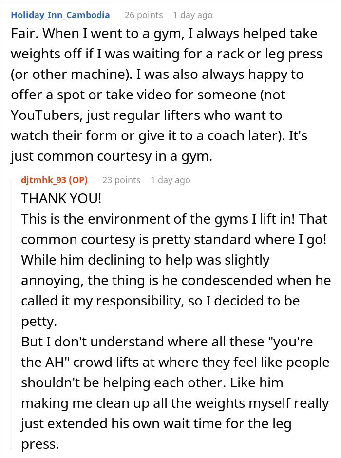 Guy Refuses To Help A Fellow Gym Member, Gets Malicious Compliance In Return