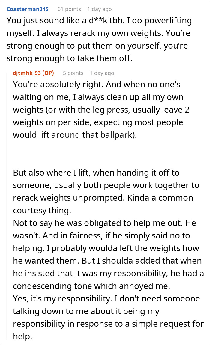 Guy Refuses To Help A Fellow Gym Member, Gets Malicious Compliance In Return