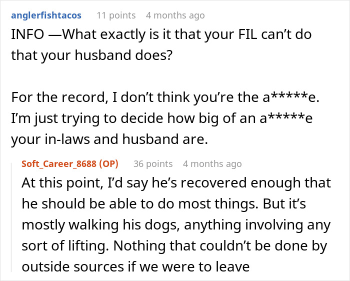Comments discussing a husband refusing to stand up to parents who treat his wife like a maid and her decision to leave him.