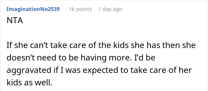Screenshot of a forum comment discussing responsibility and care concerns about a sister pregnant for the seventh time.