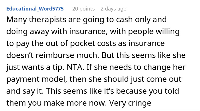 Family Therapist Starts Asking For $20 Tips, Leaves A Bad Taste In Her Client's Mouth
