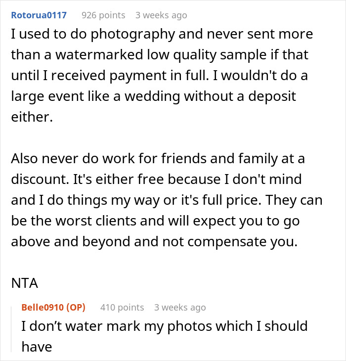 Woman Called A Jerk For Making Sure She'll Get Paid For Her Work By Keeping Pictures Until Then