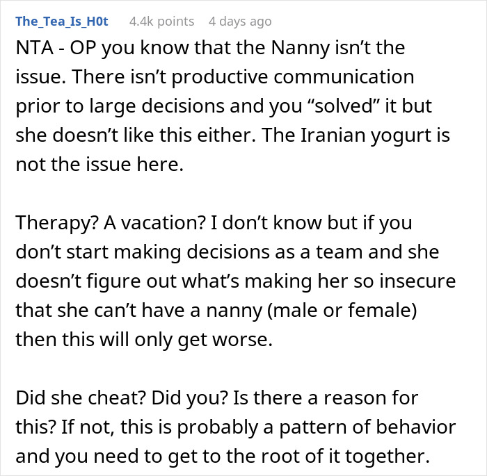 Man Demands Wife Look After The Kids After She Fires Perfectly Good Nanny Over Infidelity Threat