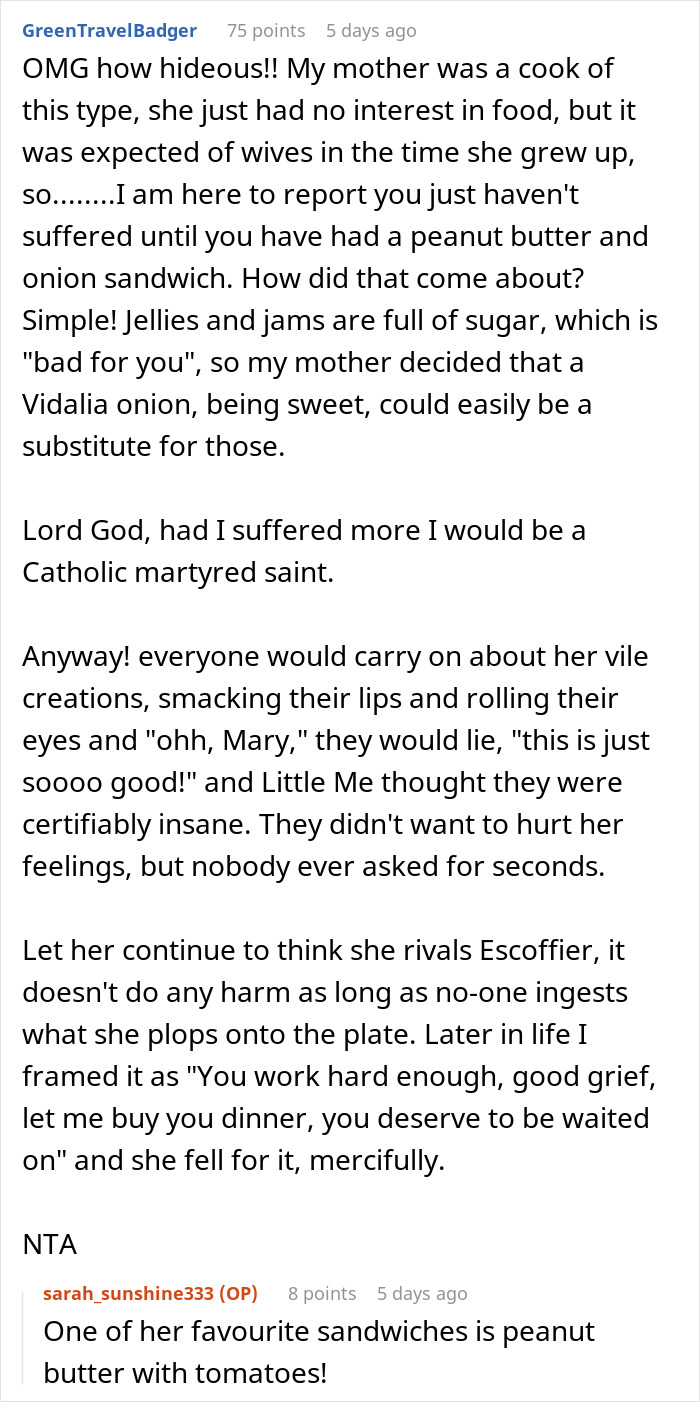 Couple Decides To No Longer Eat MIL's Food Because She's A Terrible Cook, She Gets Offended