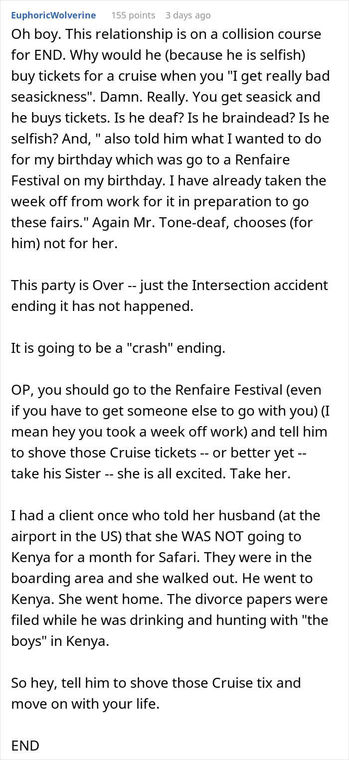 Woman Ends Her 2-Year Relationship After She Finds Out Cruise Tickets Are Her Birthday Gift