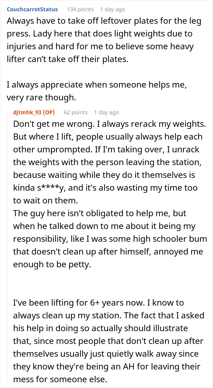Guy Refuses To Help A Fellow Gym Member, Gets Malicious Compliance In Return
