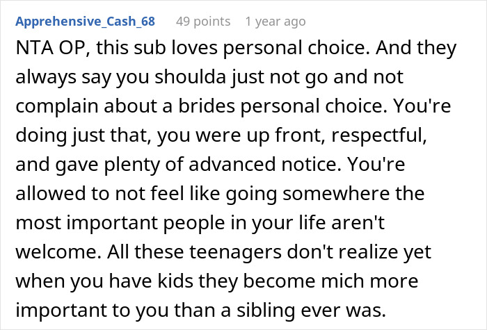 Woman Announces She Won't Attend Sister's Childfree Wedding, Fails To See Her Entitlement Woman Announces She Won't Attend Sister's Childfree Wedding, Fails To See Her Entitlement