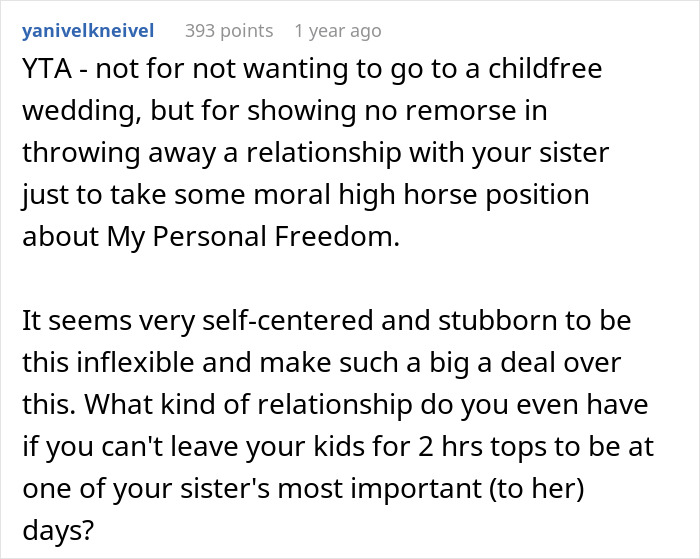 Woman Announces She Won't Attend Sister's Childfree Wedding, Fails To See Her Entitlement Woman Announces She Won't Attend Sister's Childfree Wedding, Fails To See Her Entitlement