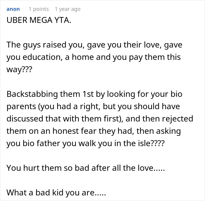 Bride Uninvites Adoptive Parents From The Wedding And Ends Up Cutting Them Off Completely