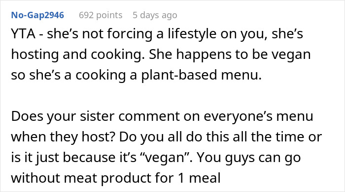 Guy Calls Out Vegan Sister For “Forcing An Entire Family To Adopt Her Choices”, Internet Is Split Guy Calls Out Vegan Sister For “Forcing An Entire Family To Adopt Her Choices”, Internet Is Split