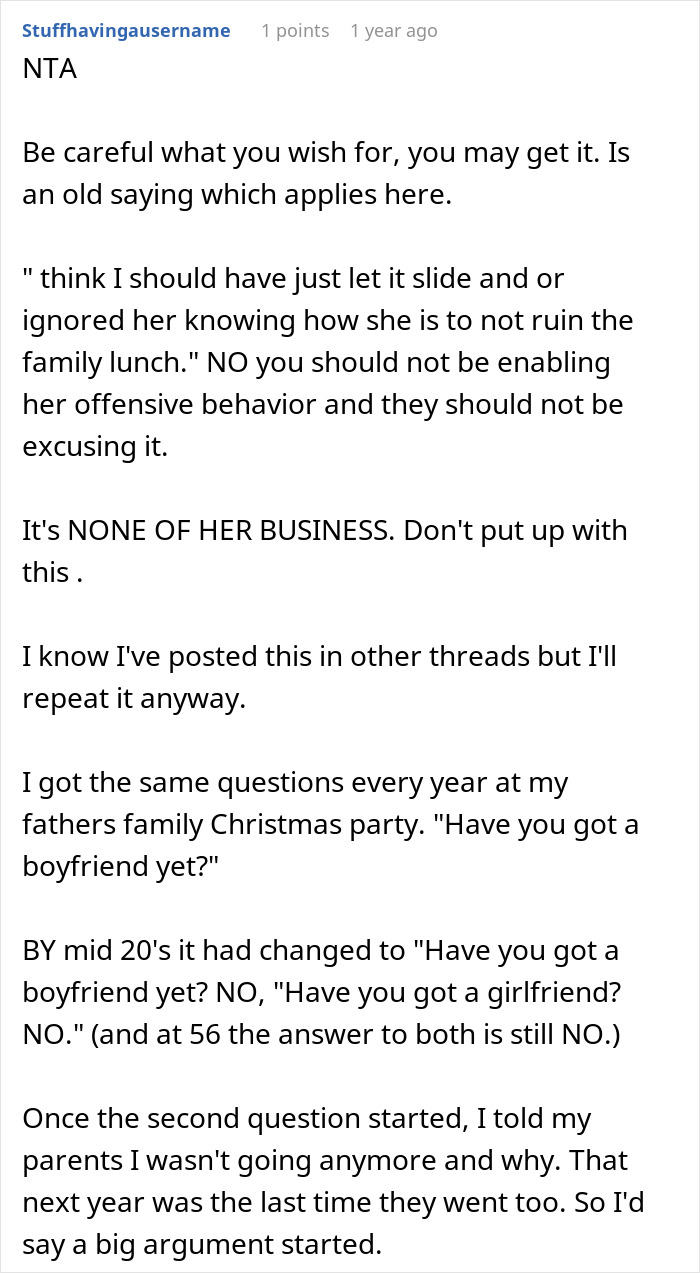 Man Annoyed With Aunt Questioning His Sexuality Gives A Raunchy Reply, Making Her Leave Family Dinner Man Annoyed With Aunt Questioning His Sexuality Gives A Raunchy Reply, Making Her Leave Family Dinner