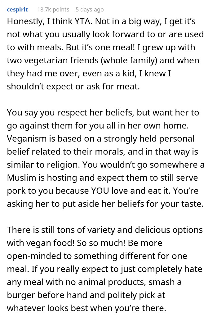 Guy Calls Out Vegan Sister For “Forcing An Entire Family To Adopt Her Choices”, Internet Is Split Guy Calls Out Vegan Sister For “Forcing An Entire Family To Adopt Her Choices”, Internet Is Split
