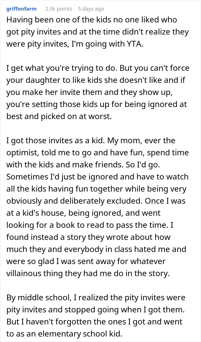 Daughter Excludes 2 ‘Boring’ Girls From Her Birthday Party, Mom Instructs Her To Invite Everybody Daughter Excludes 2 ‘Boring’ Girls From Her Birthday Party, Mom Instructs Her To Invite Everybody