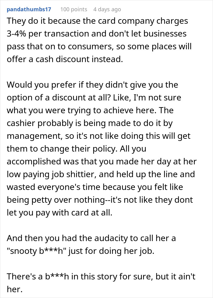 &ldquo;It&rsquo;s Cheaper To Pay With Cash&rdquo;: Customer Makes Cashier Regret Pushing Their Policy On Them