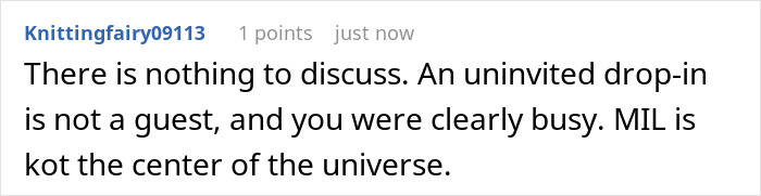 MIL Refuses To Apologize For Barging In Unannounced And Demanding Attention From Busy DIL MIL Refuses To Apologize For Barging In Unannounced And Demanding Attention From Busy DIL