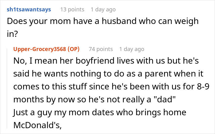 Reddit conversation discussing family dynamics after older sister&rsquo;s seventh pregnancy, focusing on 16YO shaming and silence.