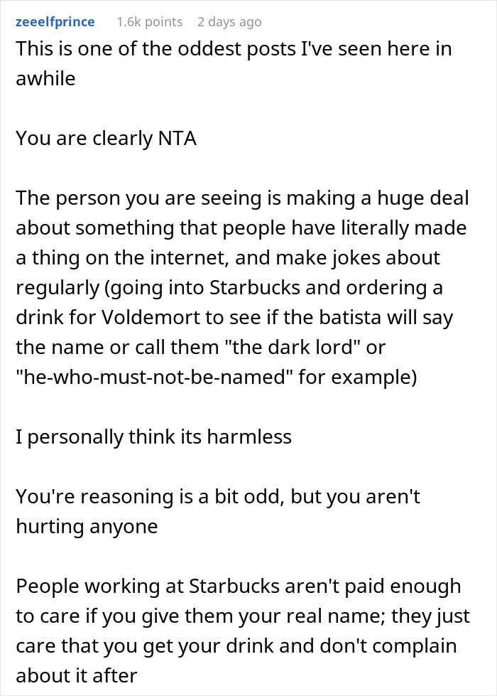 Woman Flips Out When She Finds Out Her BF Uses A Fake Name At Coffee Shops To Feel More Comfortable