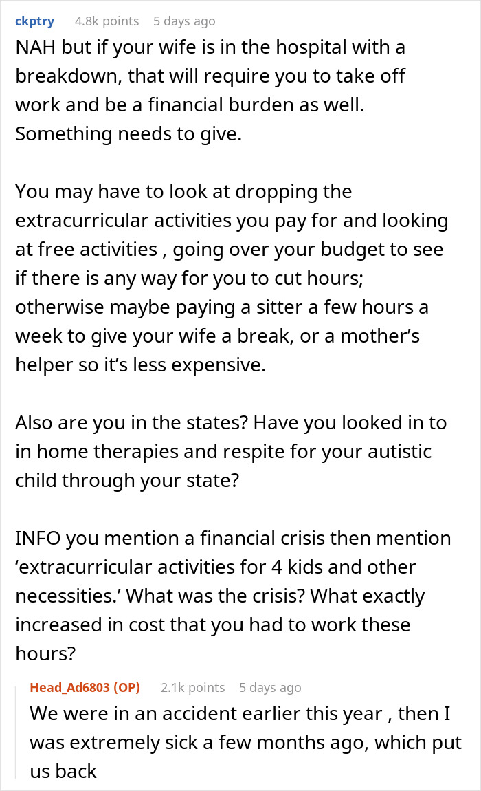 Husband Refuses To Take Less Hours At Work Just Because His 6 Kids Are Sick