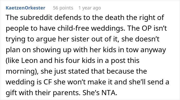Woman Announces She Won't Attend Sister's Childfree Wedding, Fails To See Her Entitlement Woman Announces She Won't Attend Sister's Childfree Wedding, Fails To See Her Entitlement