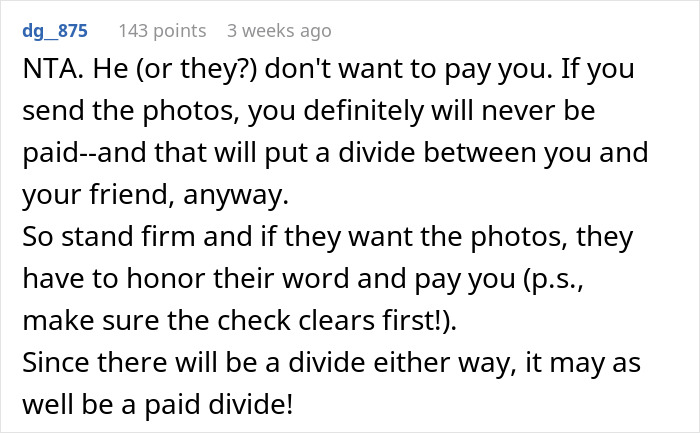 Woman Called A Jerk For Making Sure She'll Get Paid For Her Work By Keeping Pictures Until Then