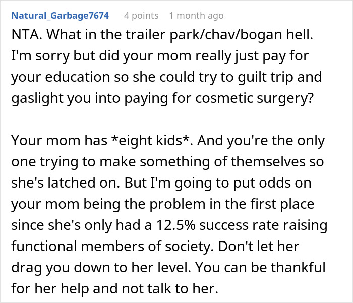 Mom Expects Daughter To Pay For Her Plastic Surgery, Tries Gaslighting Her After Being Told 'No'