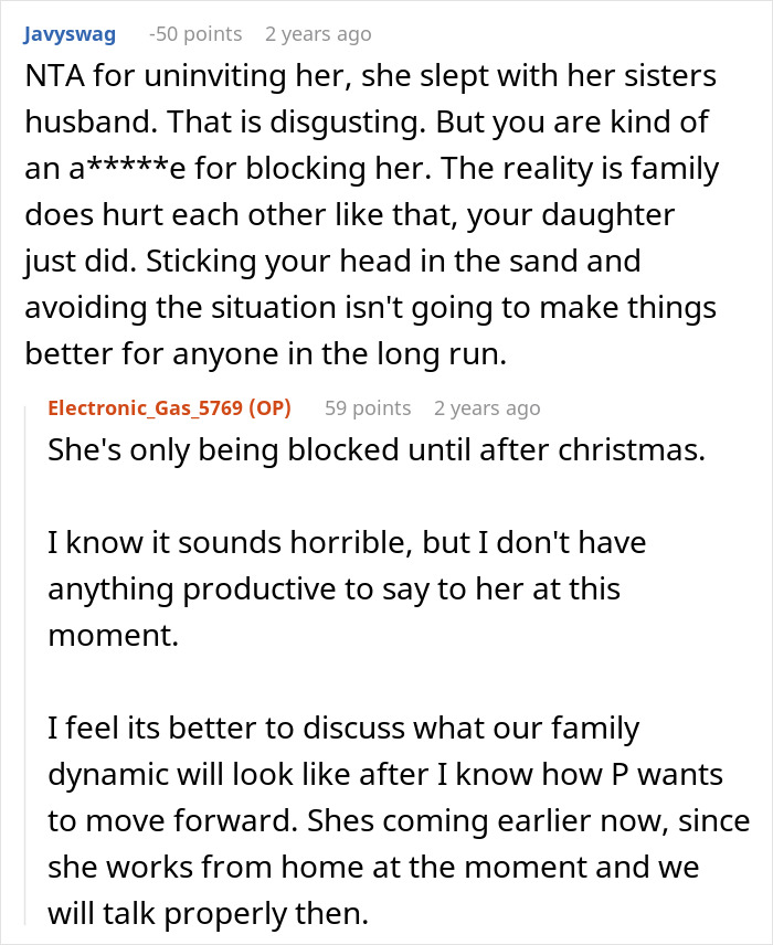 Woman Thinks Mom Is Wrong For Uninviting Her From Christmas Because Of Dating Sister&rsquo;s Husband