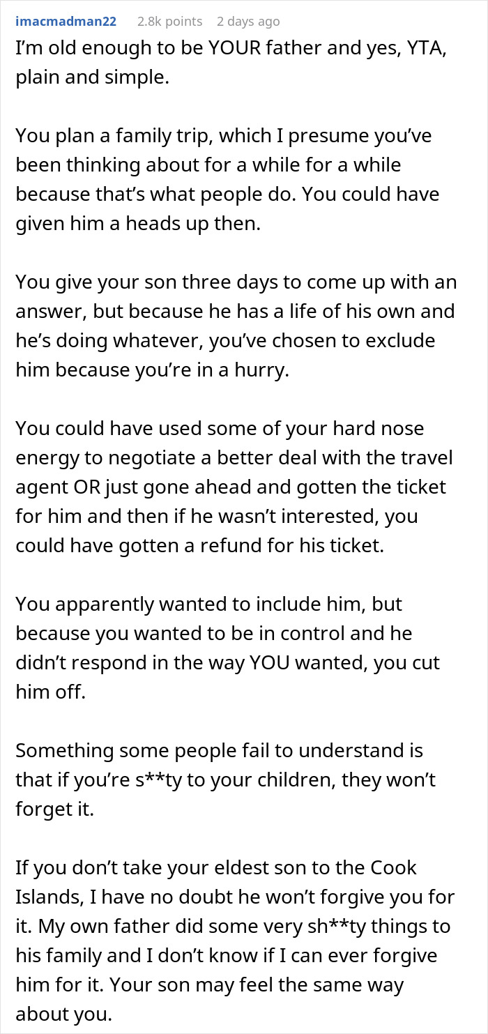 “AITA For Telling My Son That He's Not Coming On Vacation Because He Didn't Check His Emails?” “AITA For Telling My Son That He's Not Coming On Vacation Because He Didn't Check His Emails?”