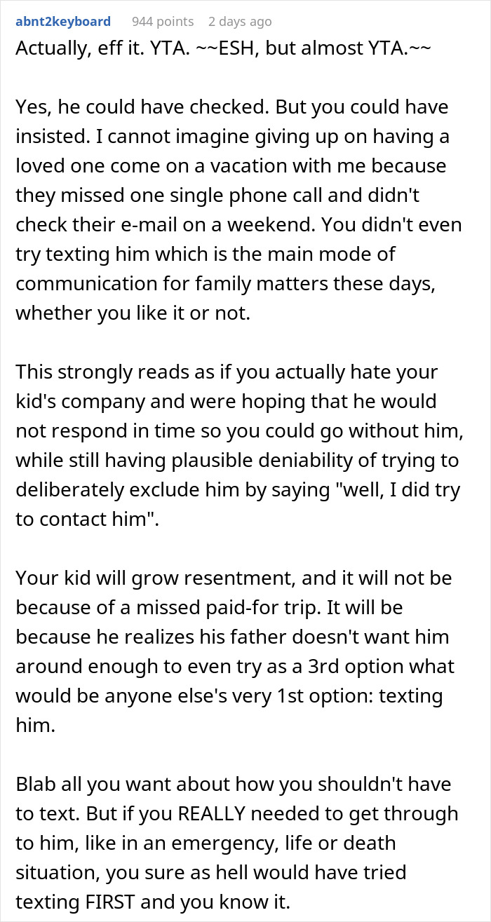“AITA For Telling My Son That He's Not Coming On Vacation Because He Didn't Check His Emails?” “AITA For Telling My Son That He's Not Coming On Vacation Because He Didn't Check His Emails?”