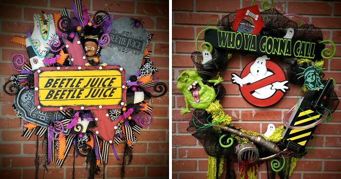 I Make Custom Wreaths For Any Holiday; Here Are The Beetlejuice And Ghostbusters Ones That I Made For Halloween