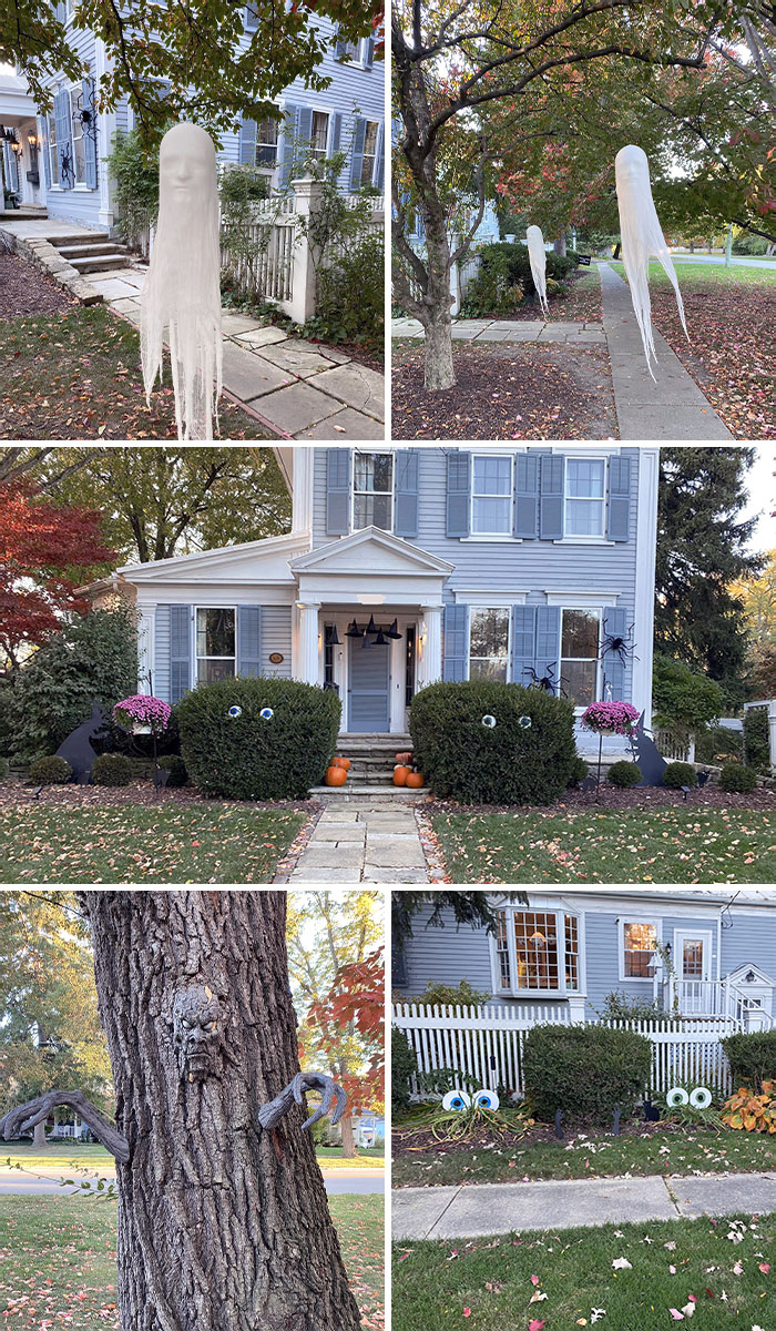 I Forgot To Share My Outdoor Halloween Decorations. I Made The Floating Heads And All The Eyeballs. Last Year's Theme Was Eyeballs