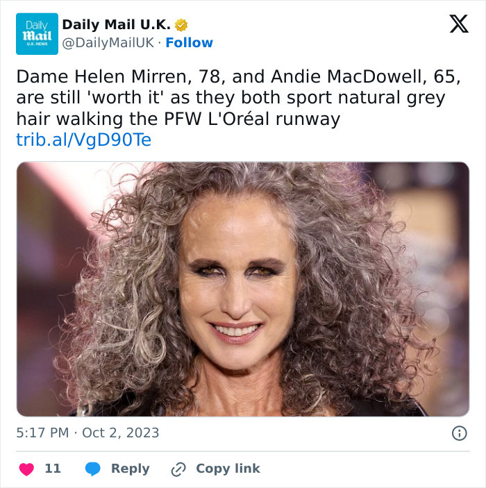 Helen Mirren And Andie MacDowell Stun At Paris Fashion Week While Flaunting Natural Hair