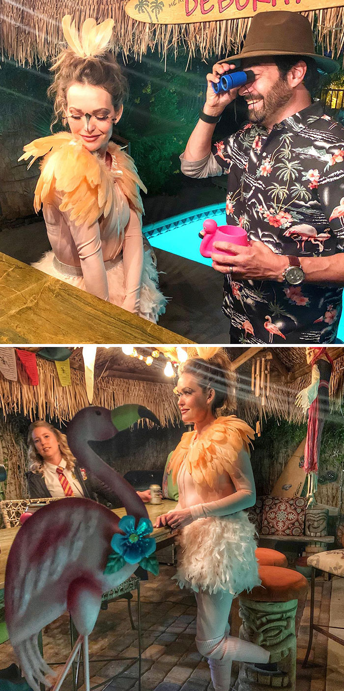 Happy Halloween! What Do You Dress Like When You’re Standing On One Leg?⁣ A Flamingo & A Peeping Tom Birdwatcher