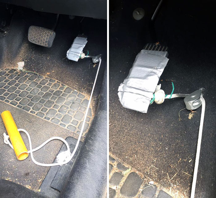 Mechanic Mate Just Shared This Photo Of A Client's Car. The Client Claimed His Leg Got Sore, So Instead, He Used His Hand To Accelerate