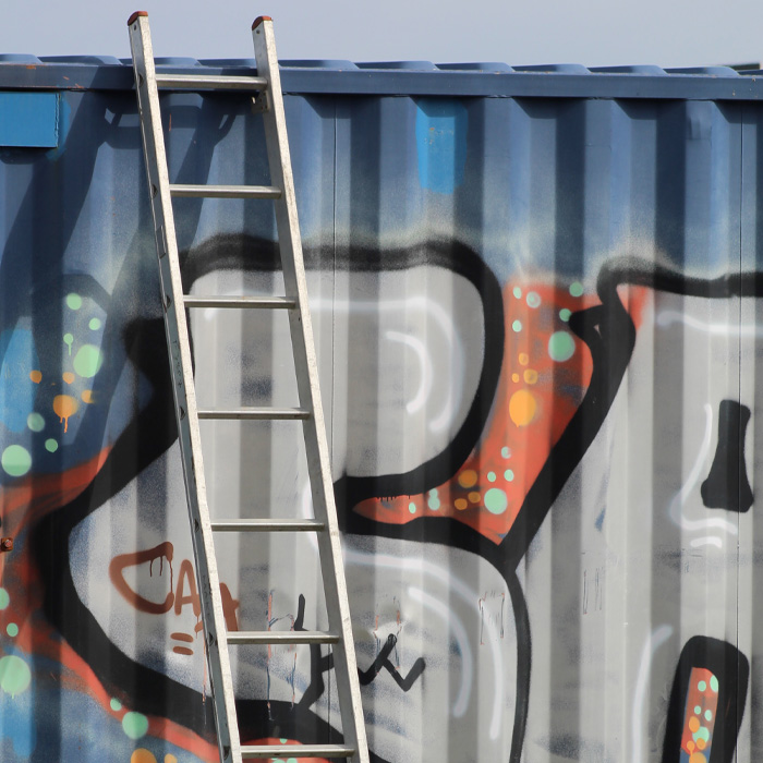 Graffiti wall and the ladder next to it 