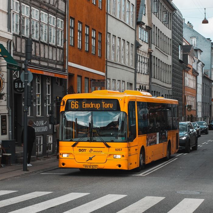 Yellow bus near zebra cross 