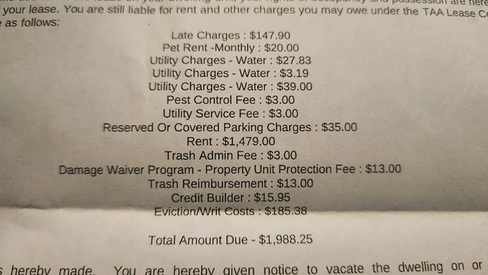 "Got An Eviction Letter For Being 15 Minutes Late Paying My Rent"