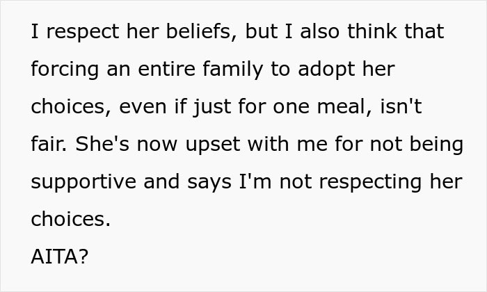 Guy Calls Out Vegan Sister For “Forcing An Entire Family To Adopt Her Choices”, Internet Is Split Guy Calls Out Vegan Sister For “Forcing An Entire Family To Adopt Her Choices”, Internet Is Split