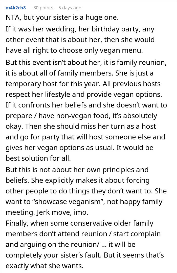 Guy Calls Out Vegan Sister For “Forcing An Entire Family To Adopt Her Choices”, Internet Is Split Guy Calls Out Vegan Sister For “Forcing An Entire Family To Adopt Her Choices”, Internet Is Split