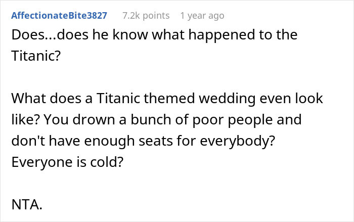 Man Sinks Fiancé’s Dreams Of Having A Titanic-Themed Wedding, He Storms Out Man Sinks Fiancé’s Dreams Of Having A Titanic-Themed Wedding, He Storms Out