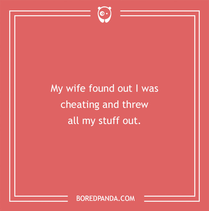 Funny excuse text on a red background about a wife finding out about cheating, illustrating far-fetched sickie excuses.