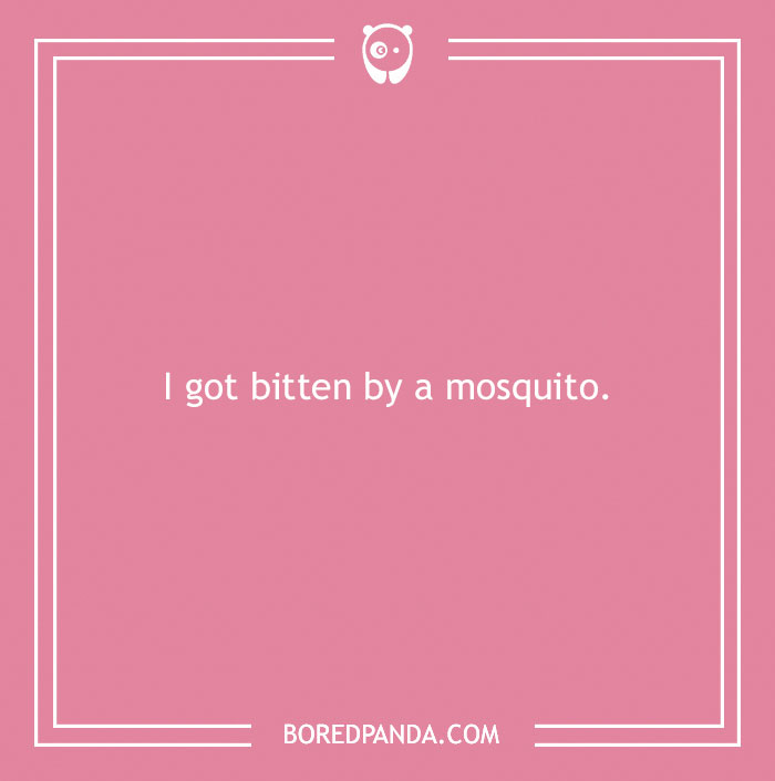 Far-fetched funny excuse saying I got bitten by a mosquito as a sickie excuse on pink background.