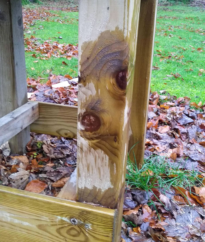 Rain Dripping On My Outdoor Workbench Leg Made This