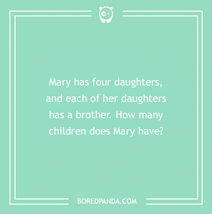 Riddle about Mary's children on a green background; includes a question for brain tickling.
