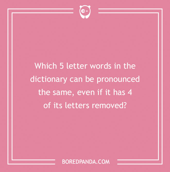 Pink image featuring a funny riddle about five-letter words and their pronunciation.