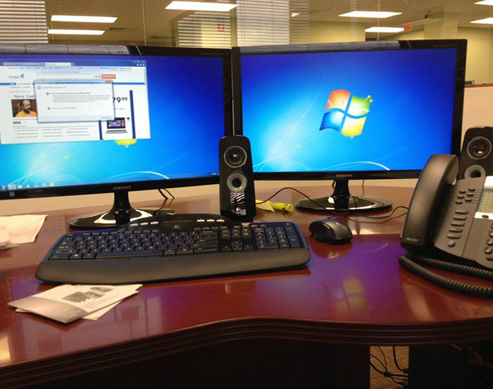 Boss Saw Me Struggling To Multitask With The 17 Inch Monitor In My Office. Came Back And Gave Me Two 24 Inch LED Monitors. Coolest Boss Ever