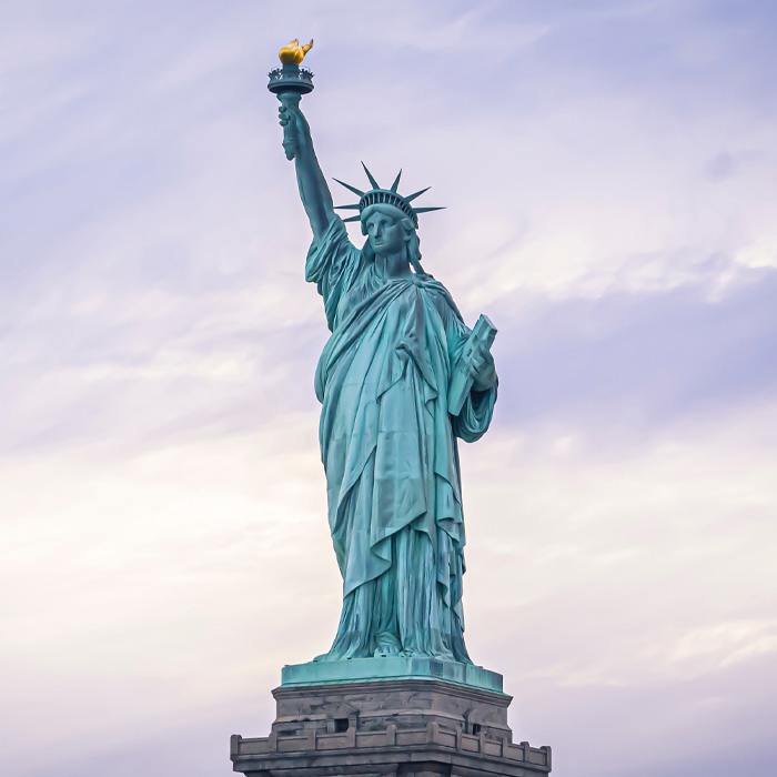 Statue of liberty during sunset 