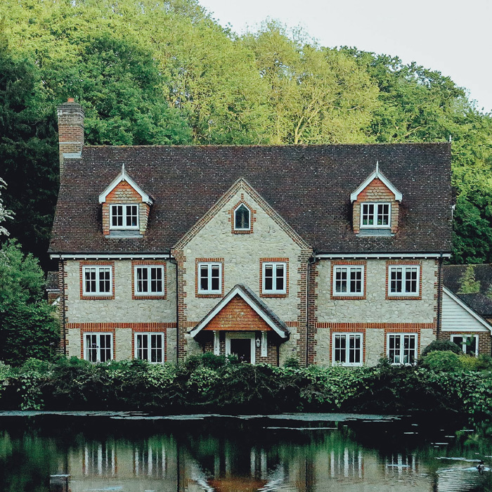 Green house near the lake 